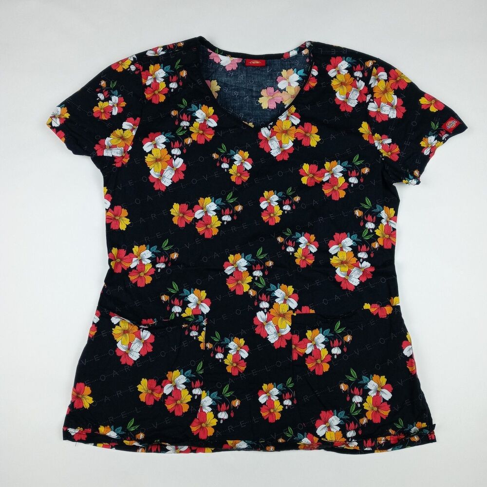 DICKIES Scrub Top Shirt Hawaiian Floral Women's Size Small
